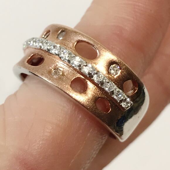 Brushed Copper Red Rose Gold Tone Over Sterling Silver 925 Abstract Cutout Ring - Picture 6 of 14